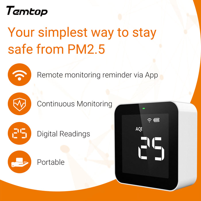 Temtop M10i Misuratore di monitoraggio della qualità dell'aria WiFi per PM2.5 TVOC AQI HCHO Rilevatore di formaldeide Registrazione dati in tempo reale