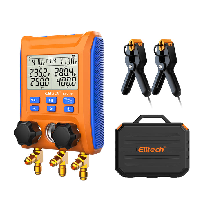 Elitech LMG-10 Digitales Kälte-Verteilermessgerät-Set, hochpräzises Druck-Temperatur-Vakuum-Leckage-Tester-Dignostik-Messgerät-Set