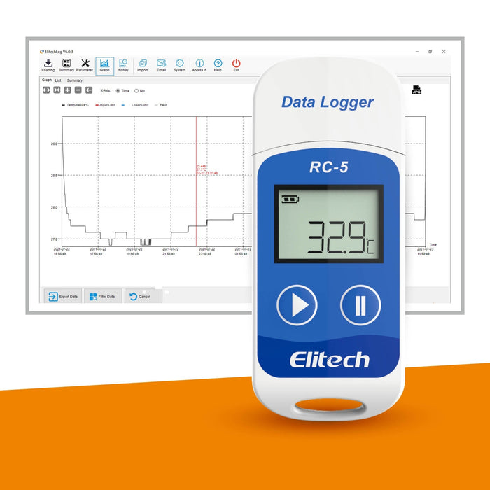 Elitech RC-5 Temperature Data Logger, Temperature Data Recorder, USB 2.0, Graphic Report, 32000 Points with Internal Sensor Multi-Use Temperature Data Logger Elitech 