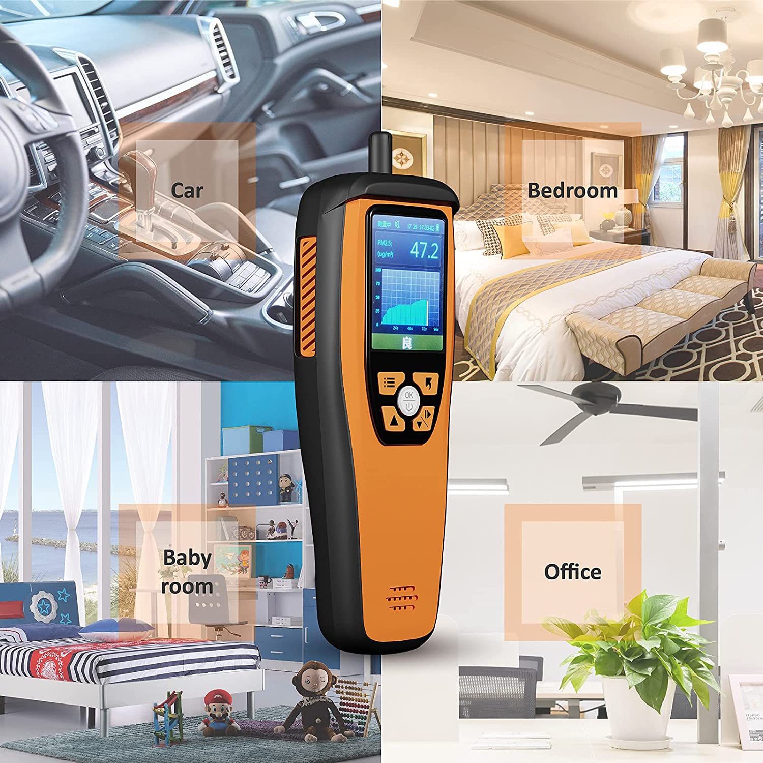 Temtop M2000 2nd Air Quality Monitor, CO2 Detector, Indoor or Outdoor Air Pollution Test with PM2.5/PM10/Particulate/CO2/HCHO/Temperature/Humidity and Histogram, Date export - Elitech UK