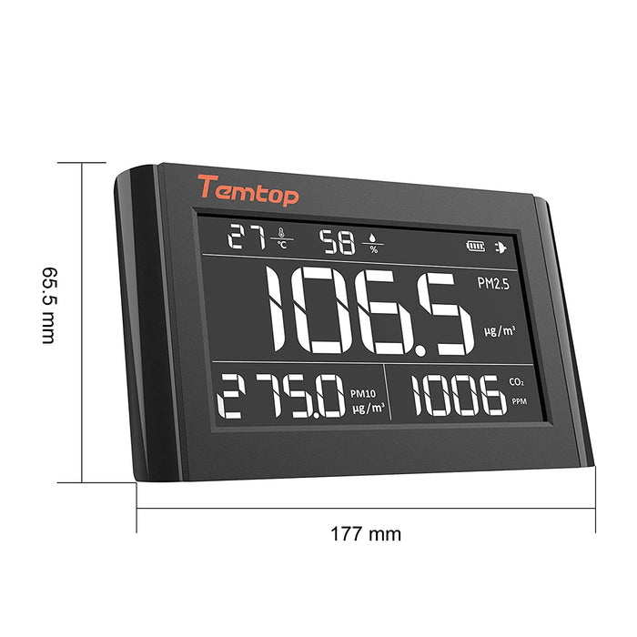 Temtop P1000 Air Quality Monitor (PM2.5 PM10 CO2 Temperature Humidity) - Elitech UK