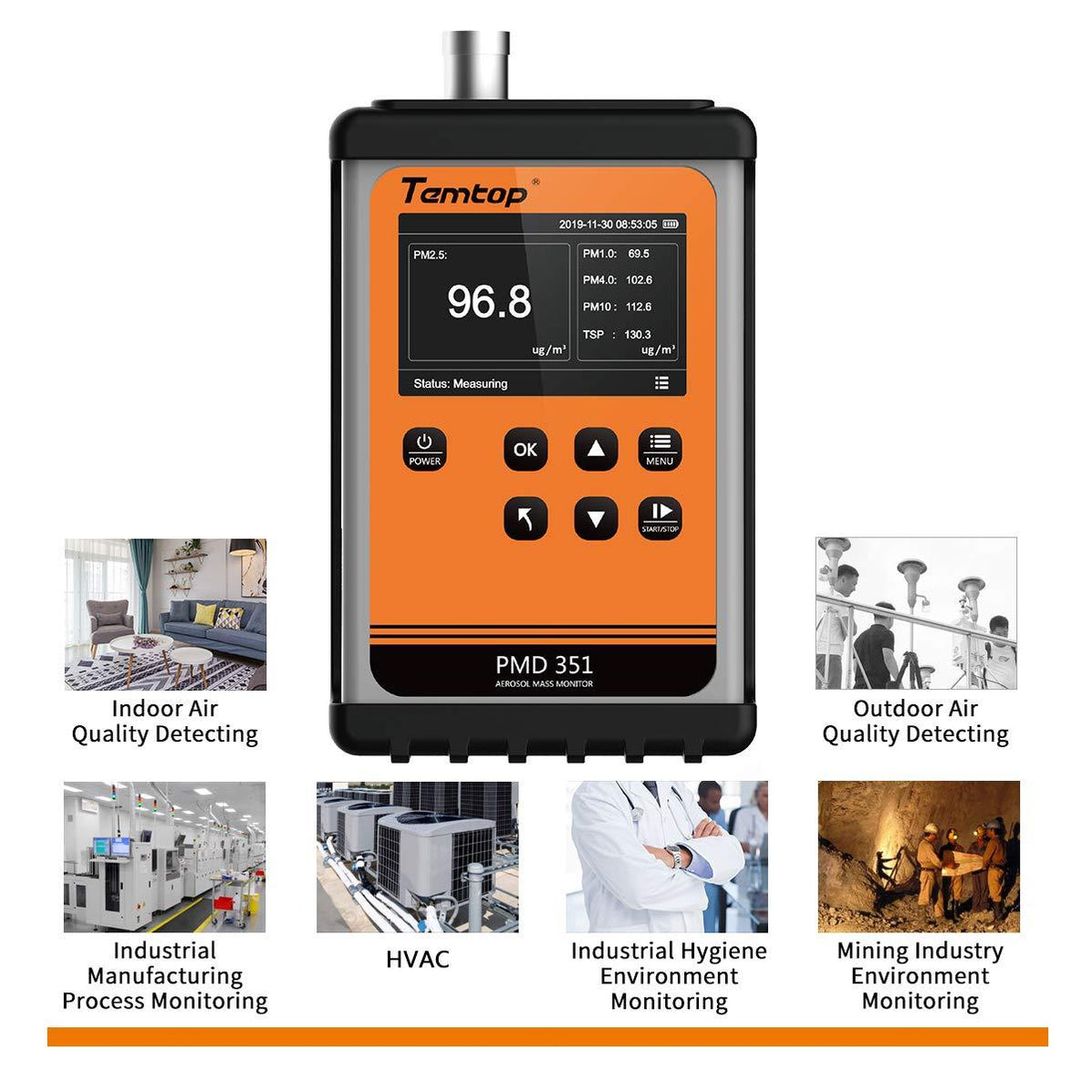 Temtop PMD 351 Aerosol Monitor PM1.0, PM2.5, PM4.0, PM10,TSP Monitor ...