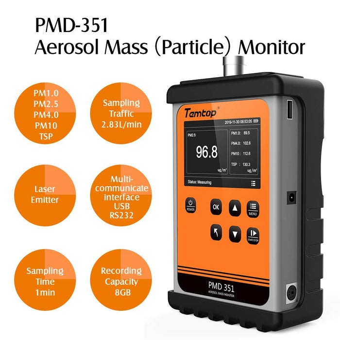 Temtop PMD-351 Aerosol Monitor Handheld Particle Counter Dust Monitor - Elitech UK